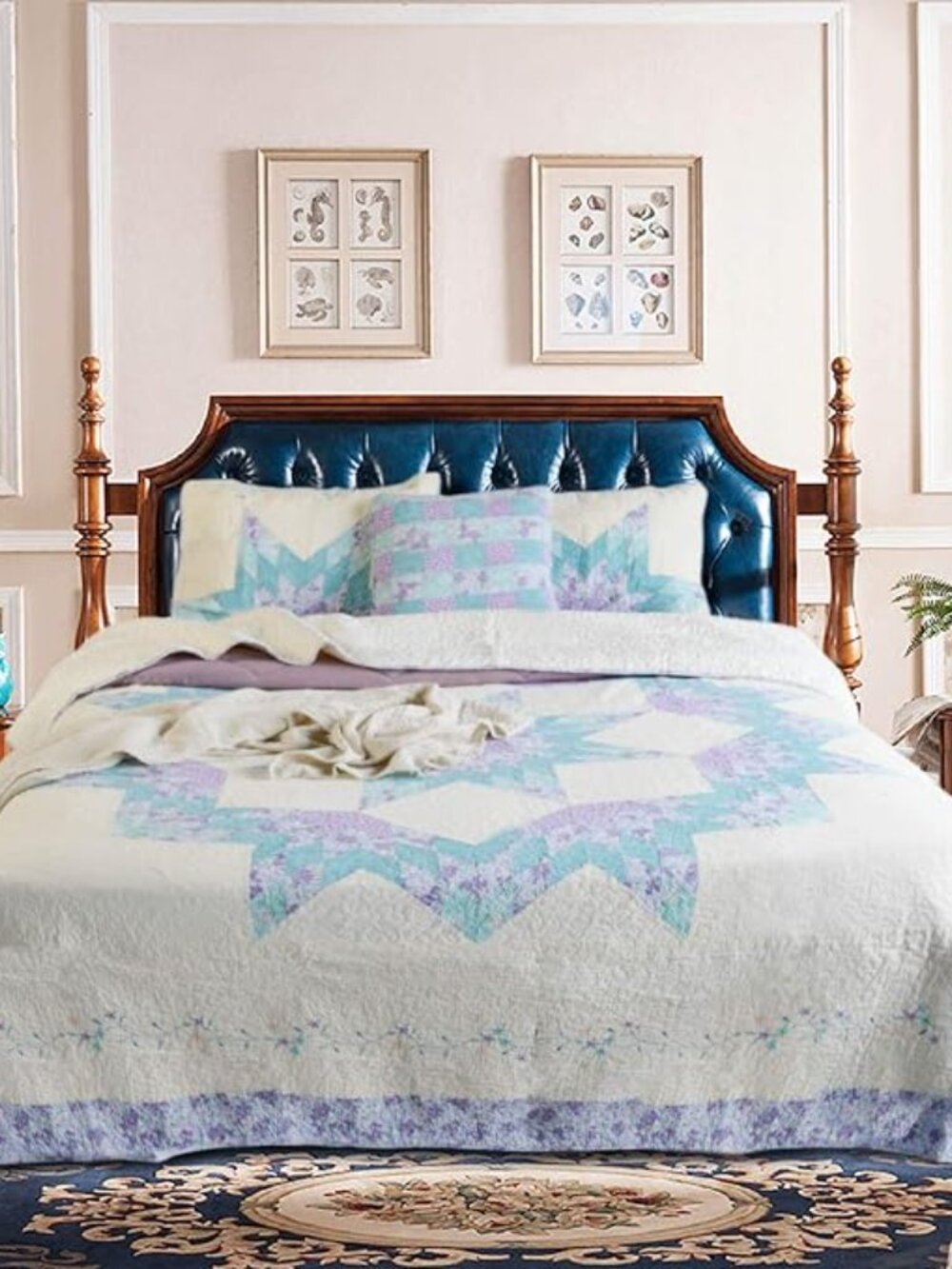 KASENTEX Luxurious Patchwork Bedspread Embroidery Coverlet 100% Cotton Quilt
